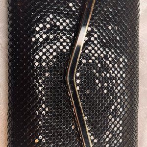 Vintage Black Mesh Clutch + Matching Coin Purse, Long Chain, 15×23 cm